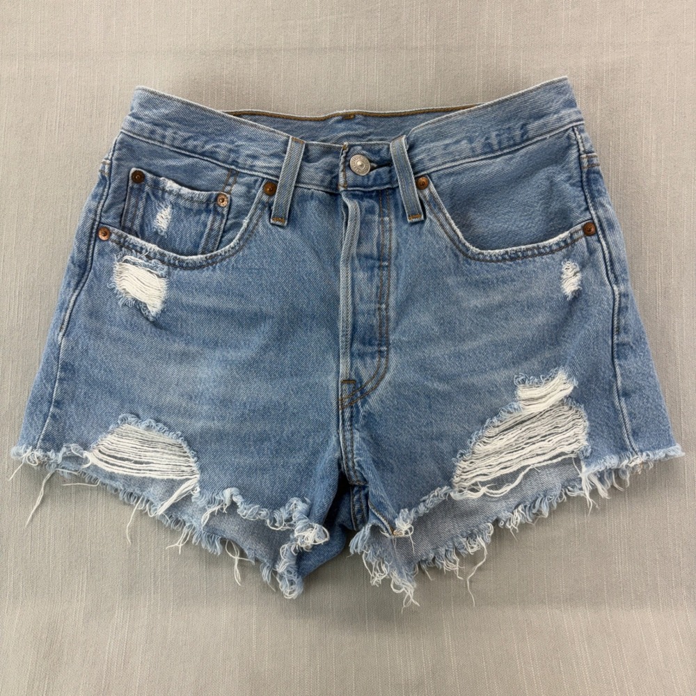 Levi's 501 Original Shorts Women 26 High Rise Distressed Light Wash Denim